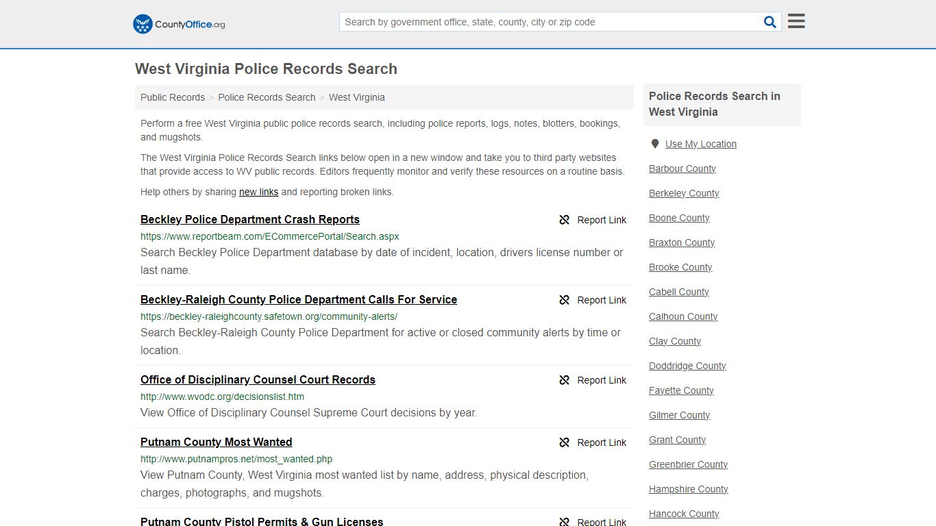 West Virginia Police Records Search - County Office